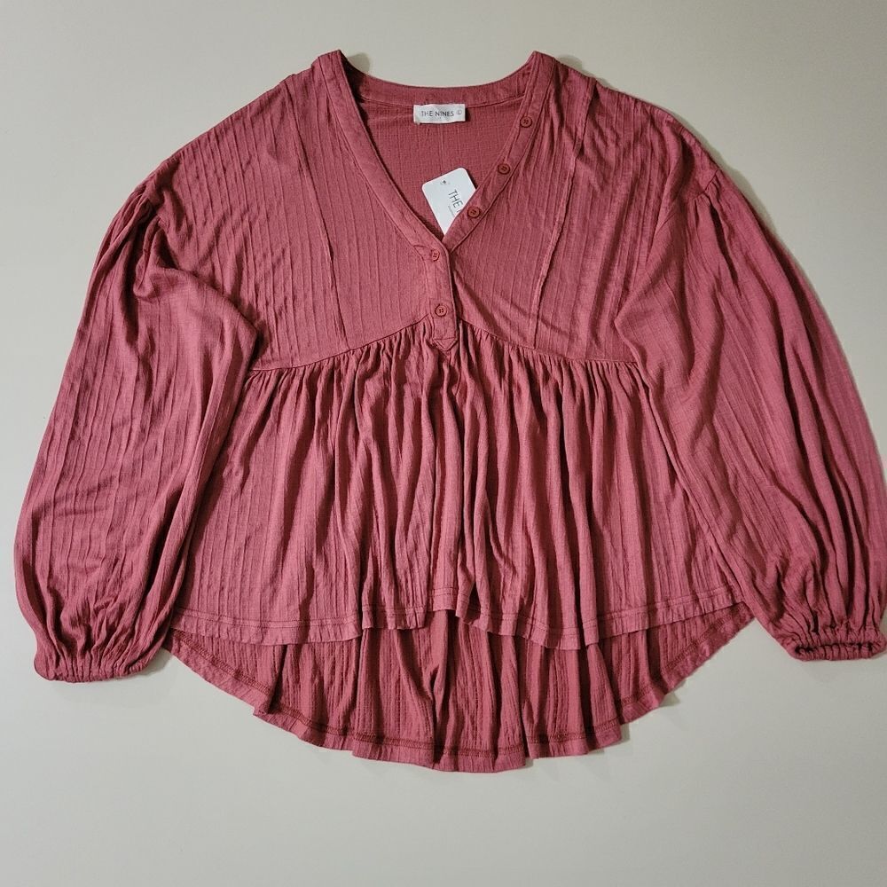 The Nines Women's Rust Babydoll Balloon Sleeve Blouse - Picture 6 of 16